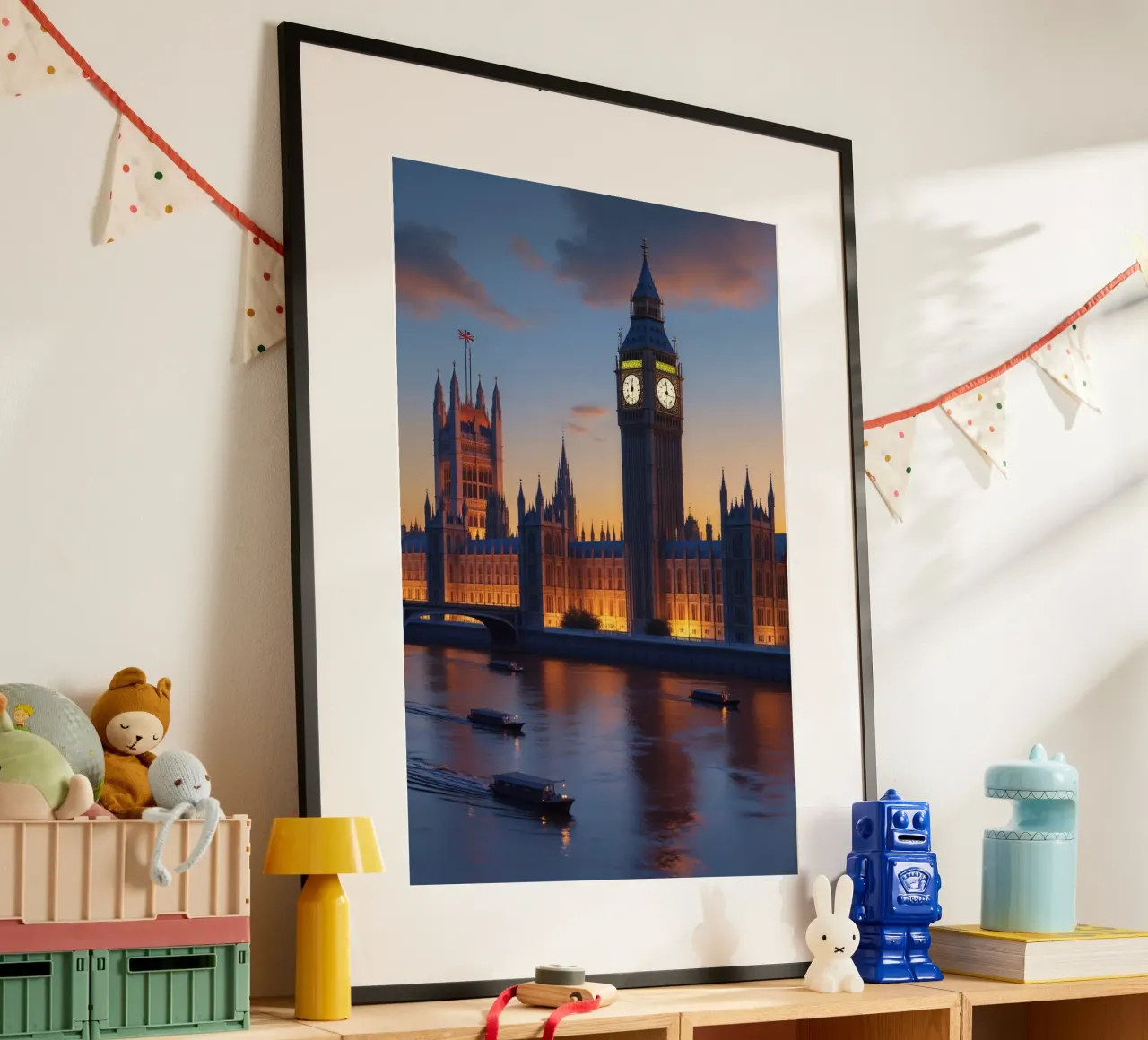 Big Ben at Sunset: A London Landmark Illuminated poster con telaio in plastica da AlbertKlee
