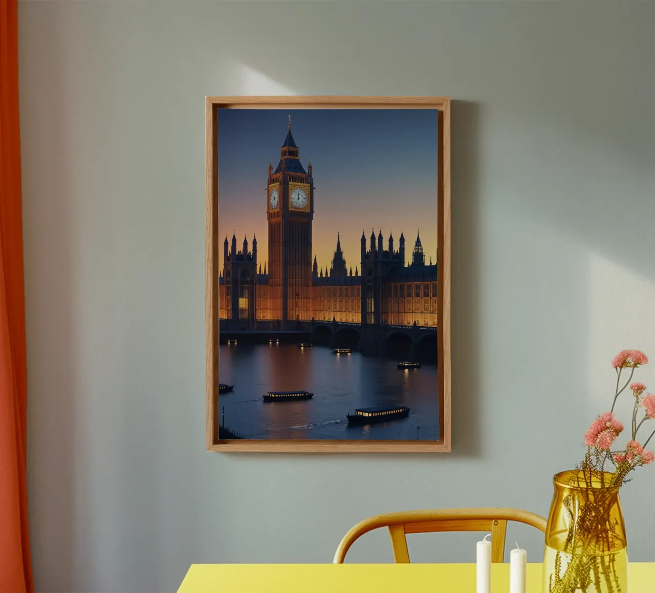 Big Ben Reflected: A Majestic Evening Scene tela con Cornice a cassetta da AlbertKlee