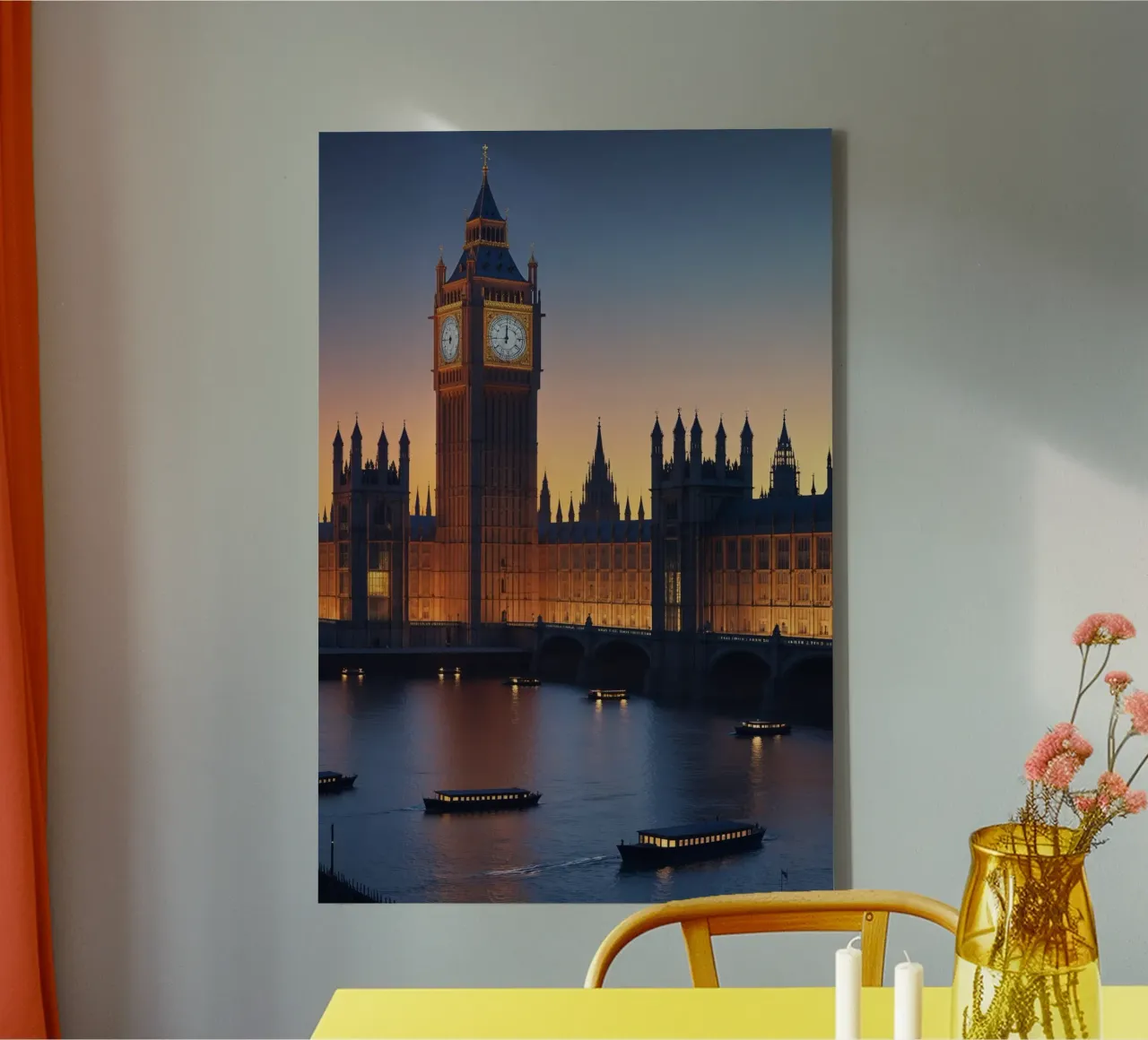 Big Ben Reflected: A Majestic Evening Scene tela con Cornice a cassetta da AlbertKlee