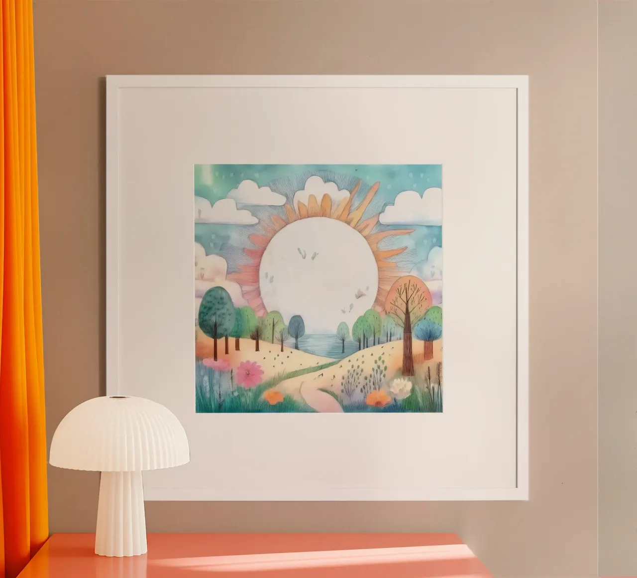 Paesaggio stravagante dell'alba - Stampa artistica da parete per vivaio poster con telaio in plastica da HoneyDesignsByK