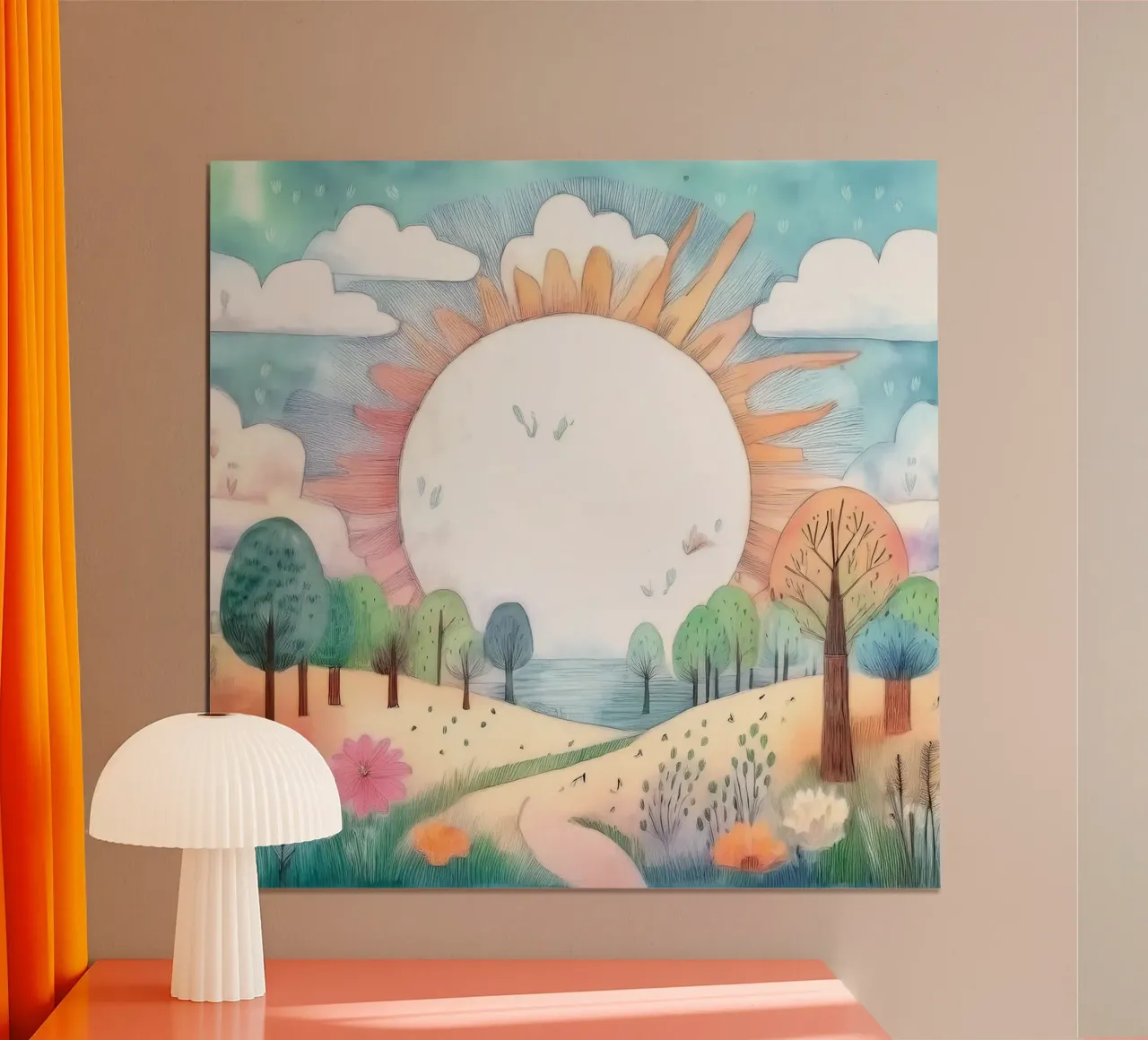 Paesaggio stravagante dell'alba - Stampa artistica da parete per vivaio poster con telaio in plastica da HoneyDesignsByK