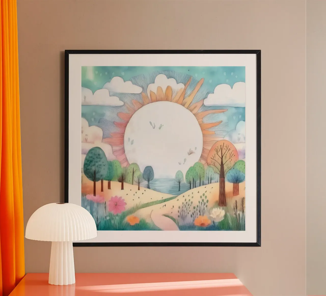 Paesaggio stravagante dell'alba - Stampa artistica da parete per vivaio poster con telaio in plastica da HoneyDesignsByK