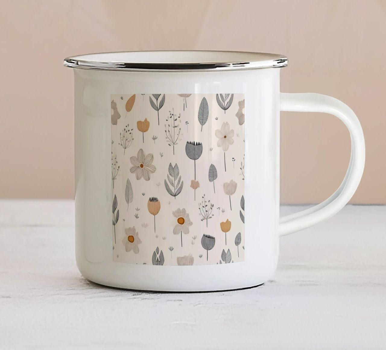 Motivo floreale minimalista - Elegante stampa botanica da parete tazza in smalto da HoneyDesignsByK