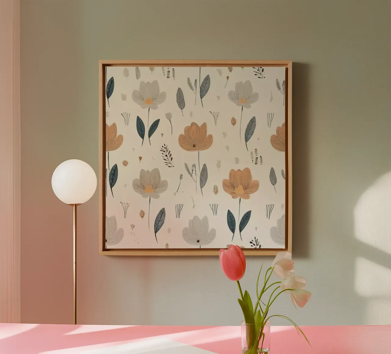 Modern Floral Pattern – Elegant Botanical Wall Art Print canvas with Floater frame by HoneyDesignsByK