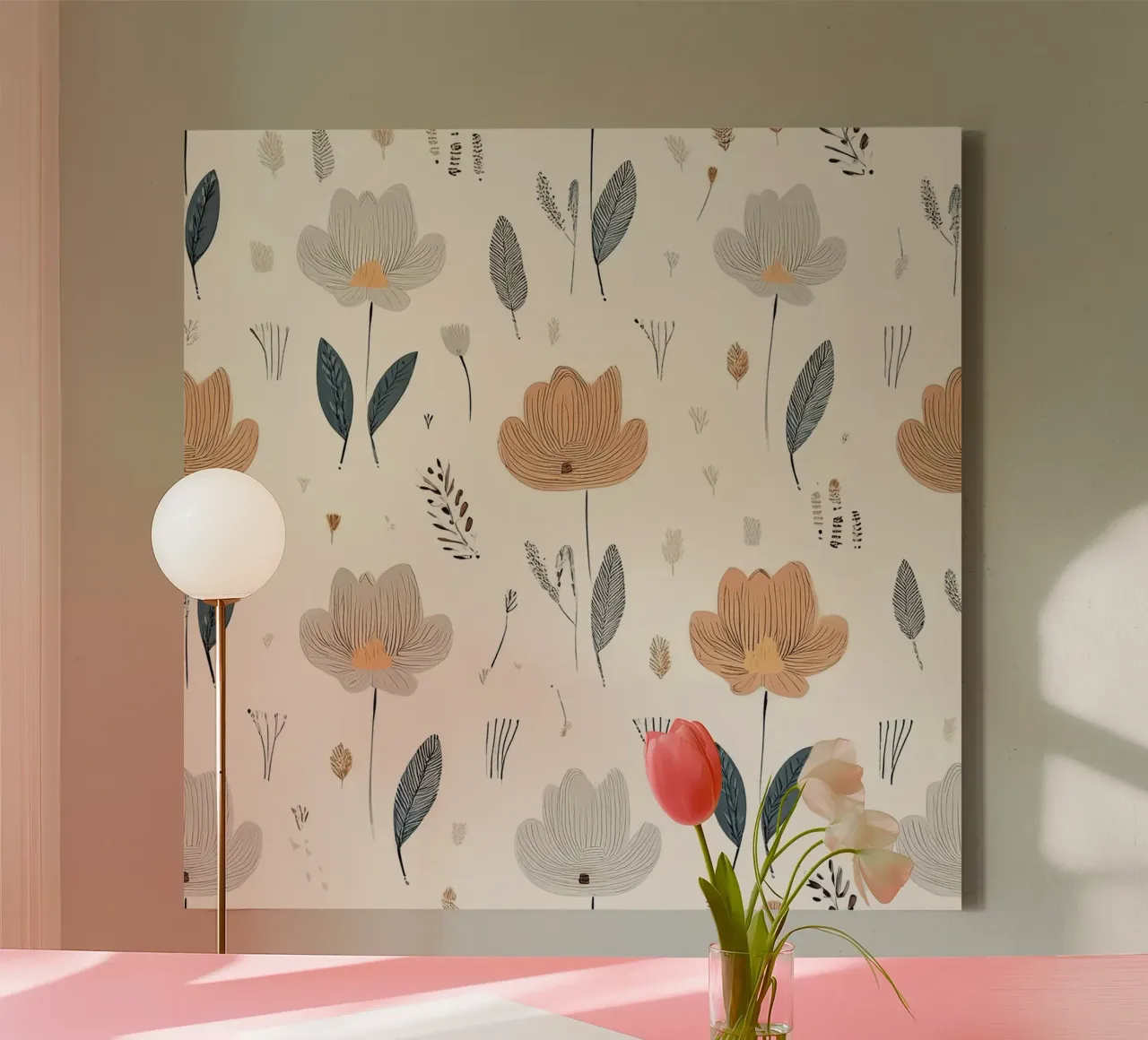 Modern Floral Pattern – Elegant Botanical Wall Art Print canvas with Floater frame by HoneyDesignsByK