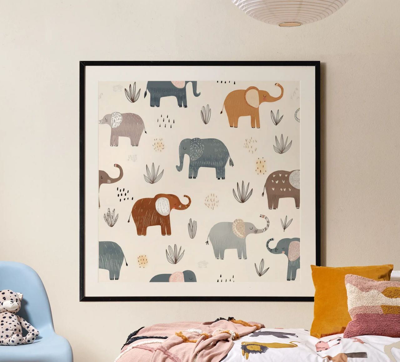 Verspieltes Elefantenmuster - liebenswerte Kinderzimmer-Wandkunst Poster von HoneyDesignsByK