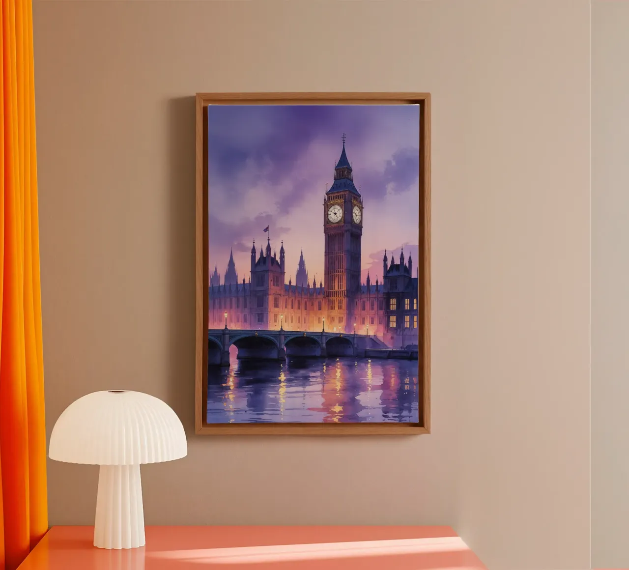 Big Ben in a Romantic Watercolor Evening Glow tela con Cornice a cassetta da AlbertKlee