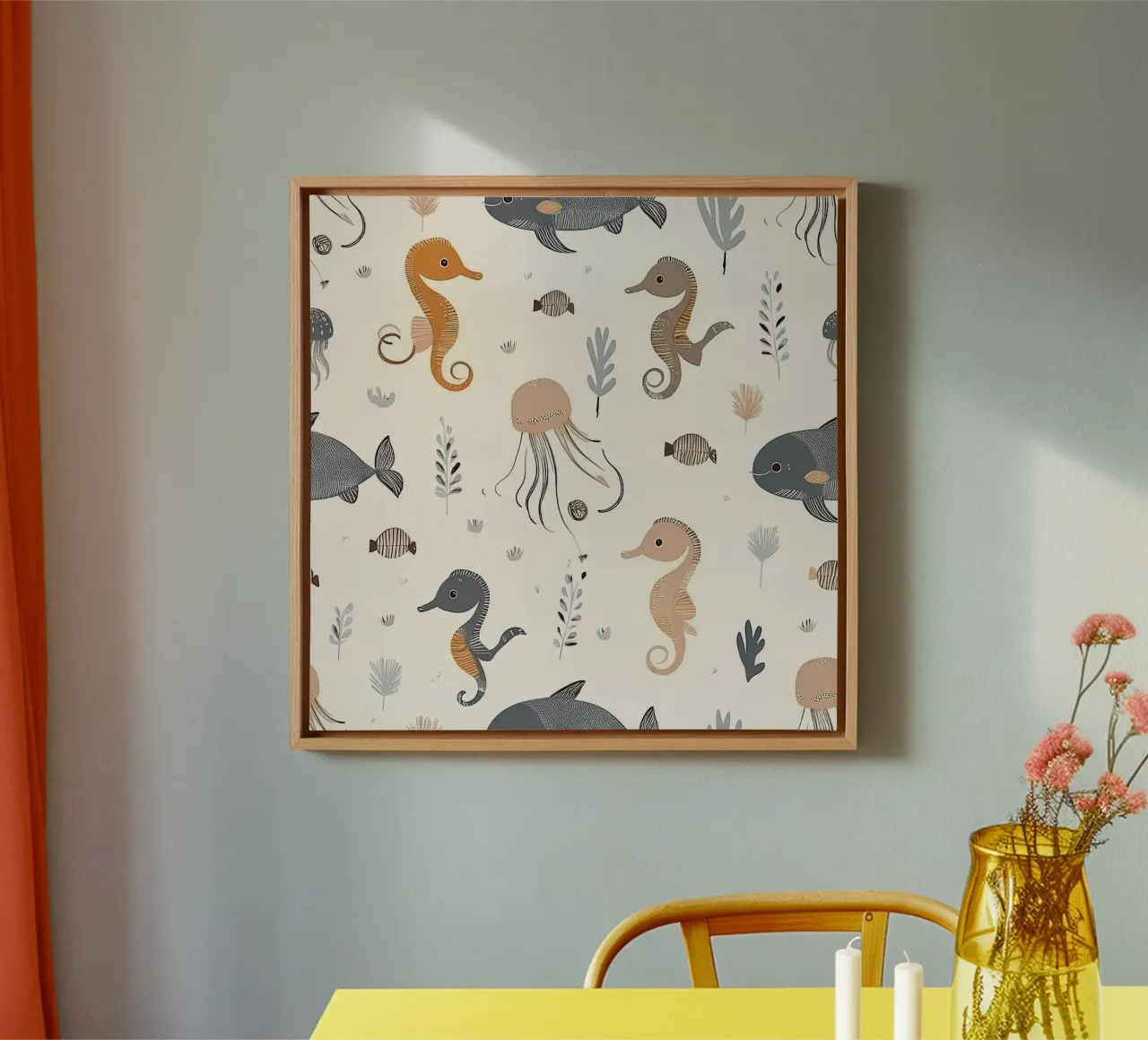 Unterwasser-Abenteuer-Muster - Verspieltes Meeresleben Wandkunst Leinwand mit Schattenfugenrahmen von HoneyDesignsByK