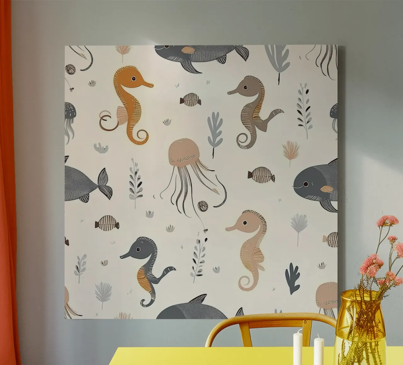 Unterwasser-Abenteuer-Muster - Verspieltes Meeresleben Wandkunst Leinwand mit Schattenfugenrahmen von HoneyDesignsByK