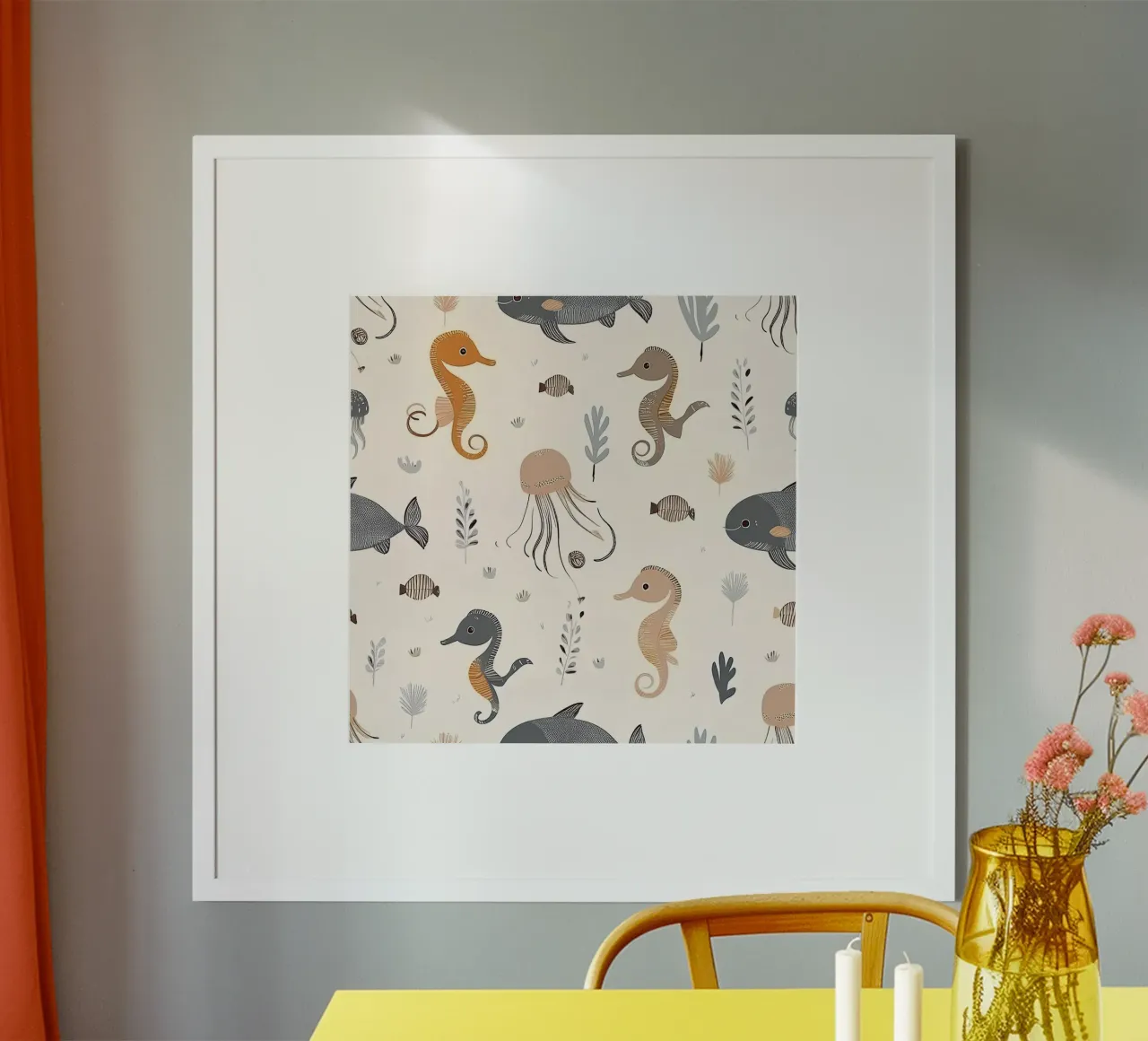 Unterwasser-Abenteuer-Muster - Verspieltes Meeresleben Wandkunst Poster mit Kunststoffrahmen von HoneyDesignsByK