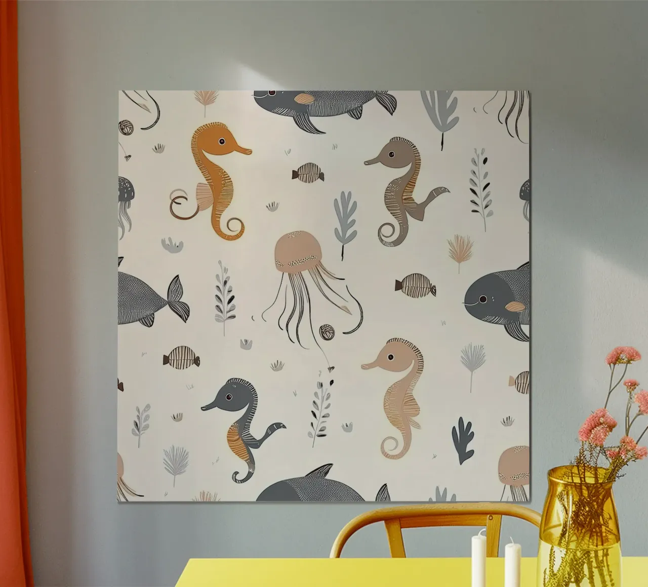 Unterwasser-Abenteuer-Muster - Verspieltes Meeresleben Wandkunst Poster mit Kunststoffrahmen von HoneyDesignsByK