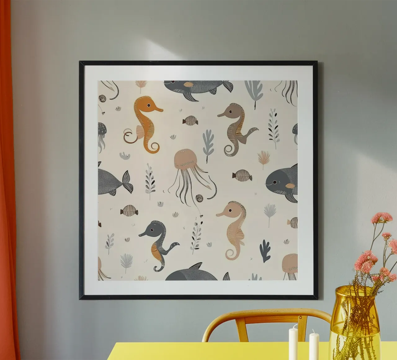 Unterwasser-Abenteuer-Muster - Verspieltes Meeresleben Wandkunst Poster mit Kunststoffrahmen von HoneyDesignsByK
