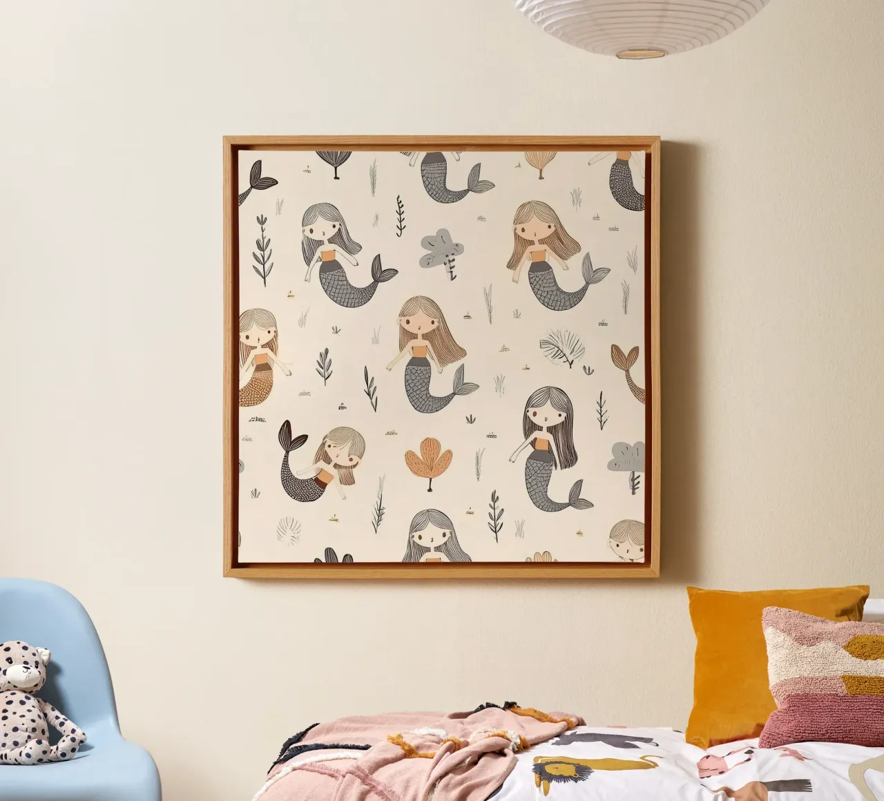 Whimsical Mermaid Pattern – Enchanting Kids Wall Art Print canvas with Floater frame by HoneyDesignsByK