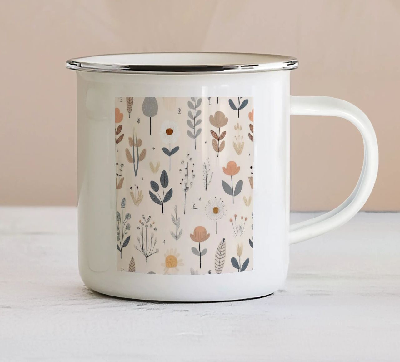 Elegante motivo floreale - Stampa d'arte da parete botanica moderna tazza in smalto da HoneyDesignsByK