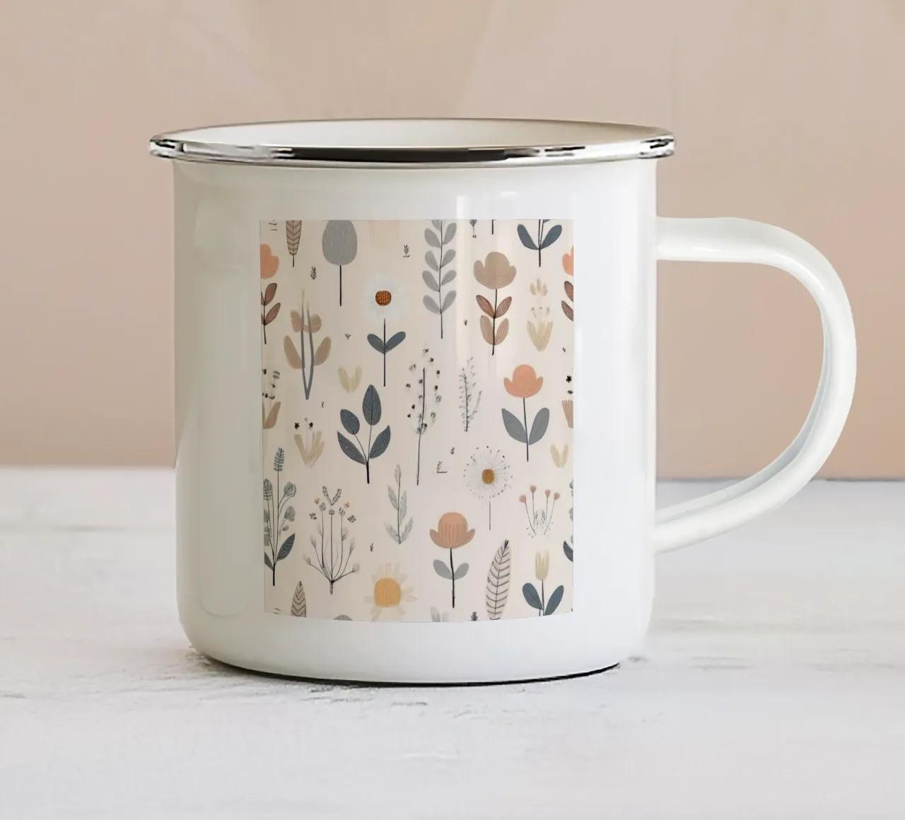 Elegante estampado floral - Lámina de arte botánico moderno taza de esmalte de HoneyDesignsByK