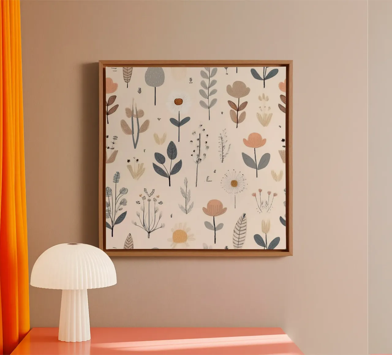 Elegant Floral Pattern – Modern Botanical Wall Art Print canvas with Floater frame by HoneyDesignsByK