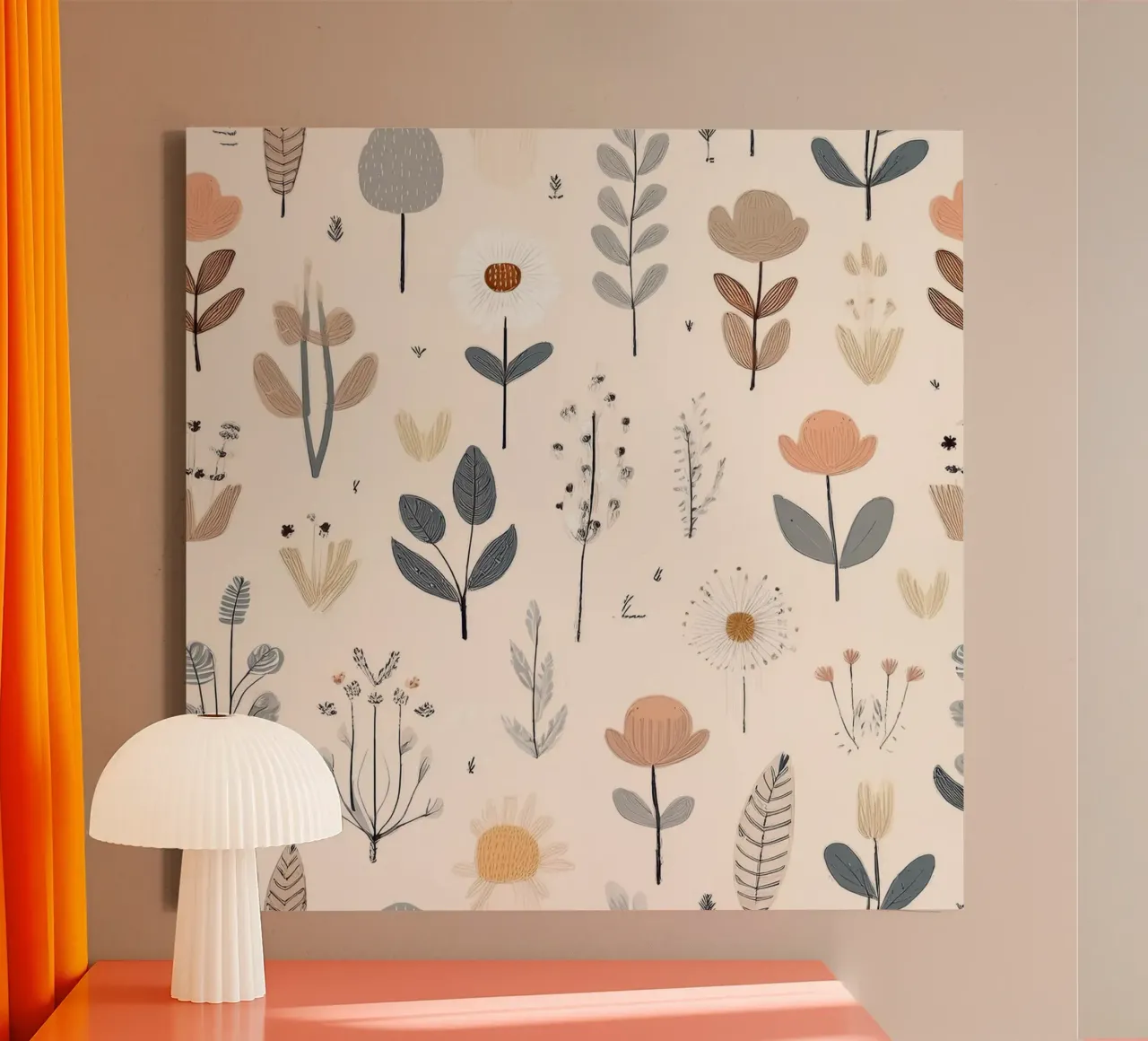 Elegant Floral Pattern – Modern Botanical Wall Art Print canvas with Floater frame by HoneyDesignsByK