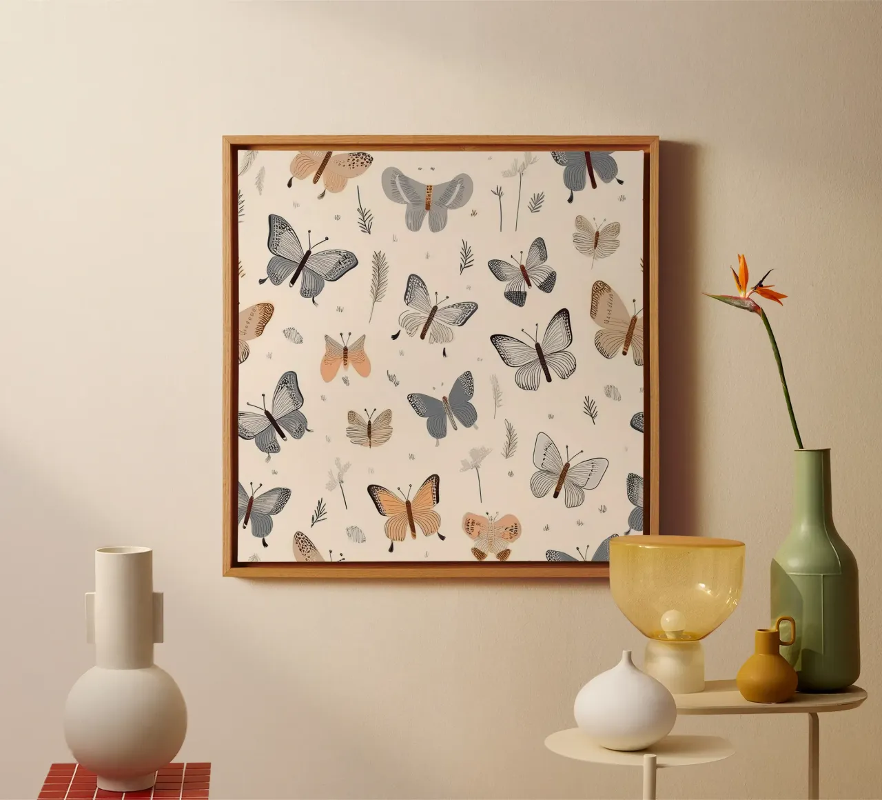 Elegant Butterfly Pattern – Nature-Inspired Wall Art Print canvas with Floater frame by HoneyDesignsByK
