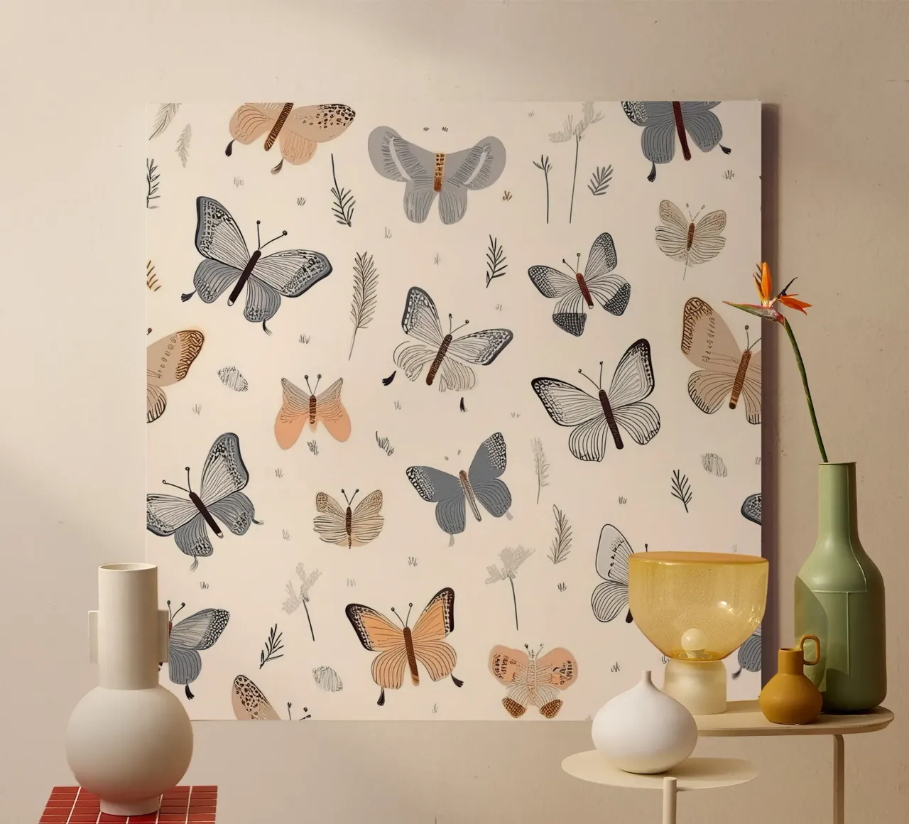 Elegant Butterfly Pattern – Nature-Inspired Wall Art Print canvas with Floater frame by HoneyDesignsByK
