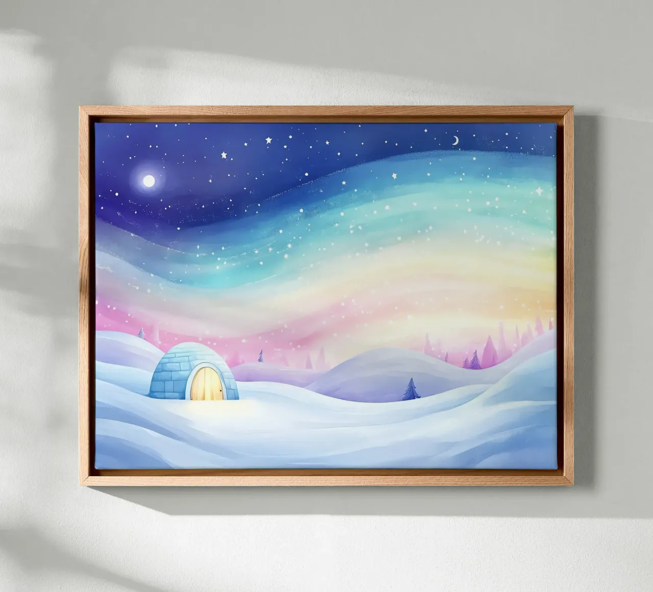 Polar Iglu: Unter dem Tanz der Nordlichter Leinwand mit Schattenfugenrahmen von Théïa's Fantasia World