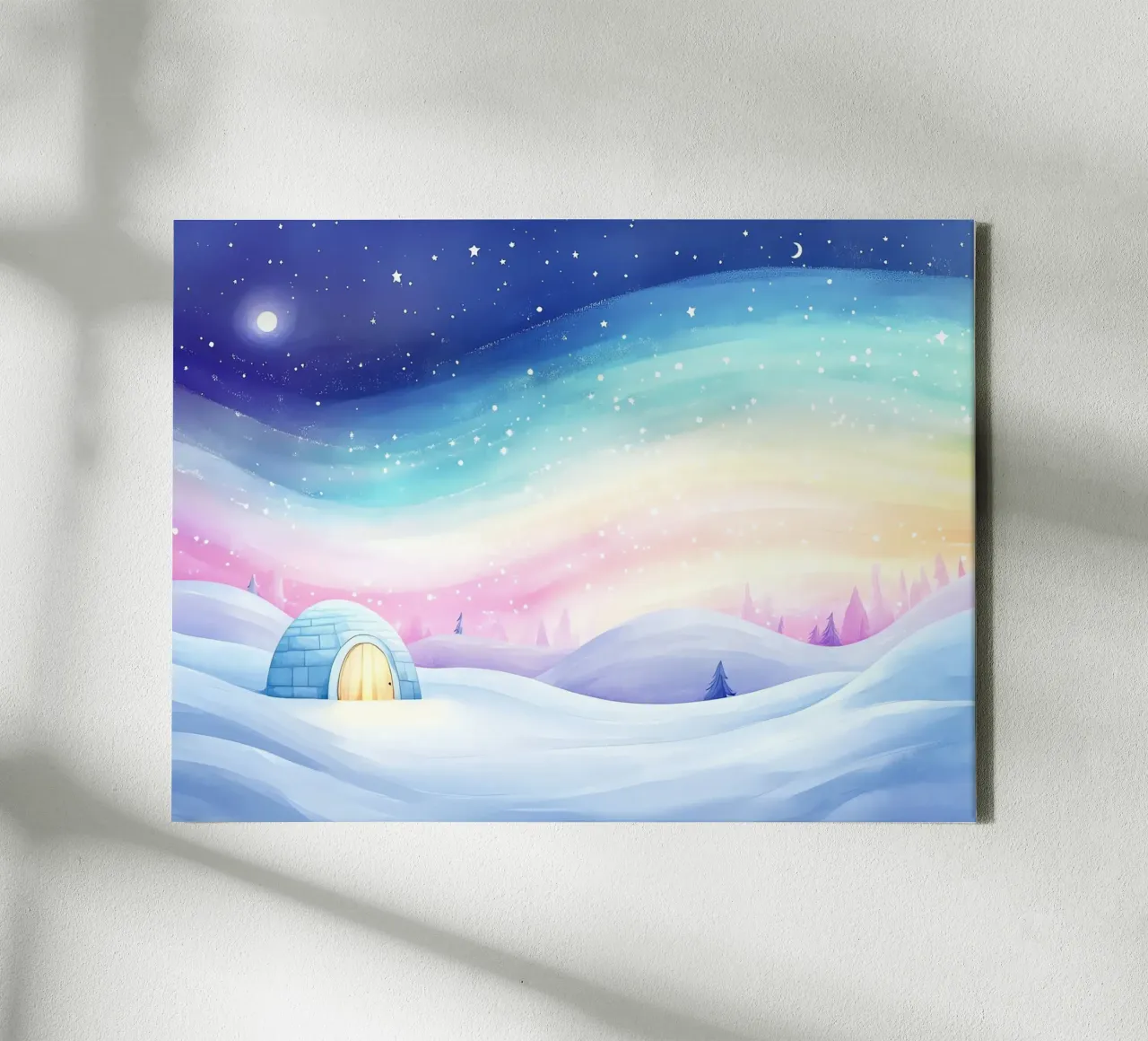 Polar Iglu: Unter dem Tanz der Nordlichter Leinwand mit Schattenfugenrahmen von Théïa's Fantasia World