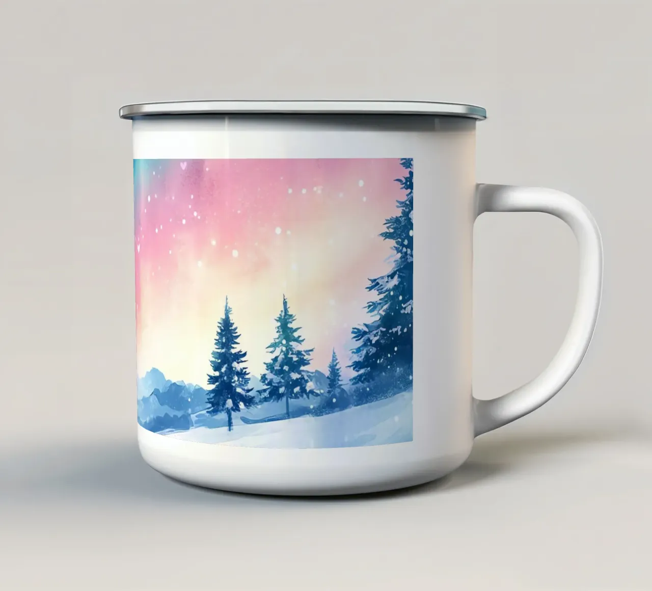 L'aurora boreale: la foresta sotto l'aurora boreale tazza in smalto da Théïa's Fantasia World