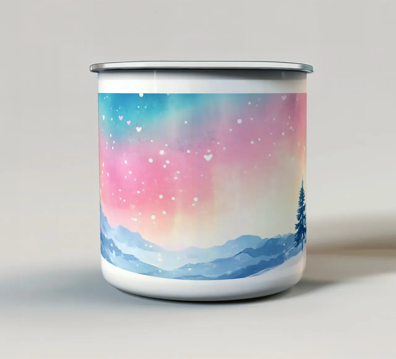 L'aurora boreale: la foresta sotto l'aurora boreale tazza in smalto da Théïa's Fantasia World