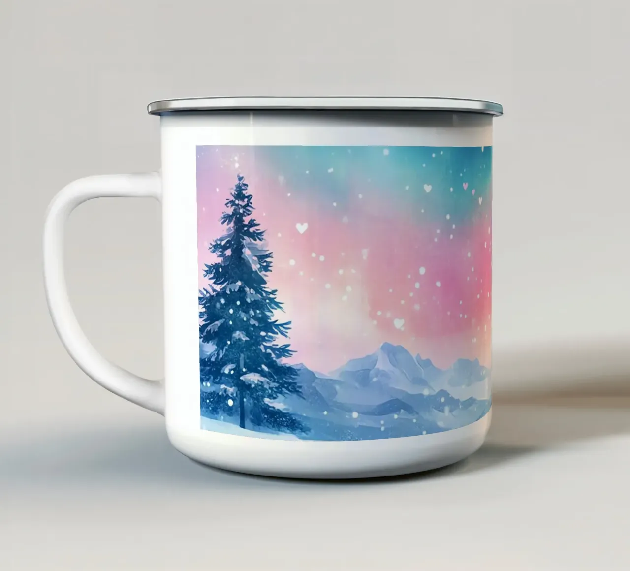 L'aurora boreale: la foresta sotto l'aurora boreale tazza in smalto da Théïa's Fantasia World