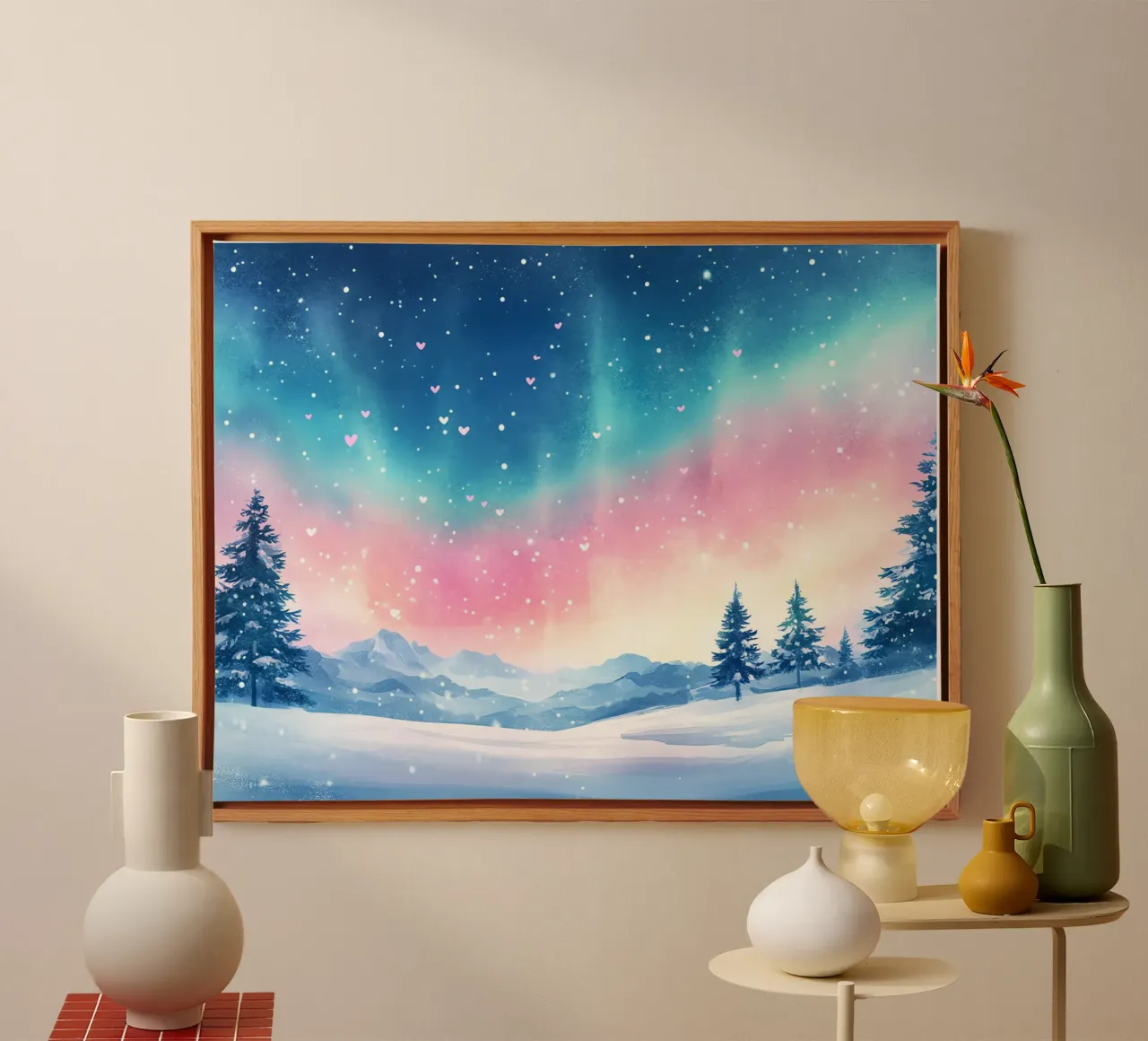 L'aurora boreale: la foresta sotto l'aurora boreale tela da Théïa's Fantasia World