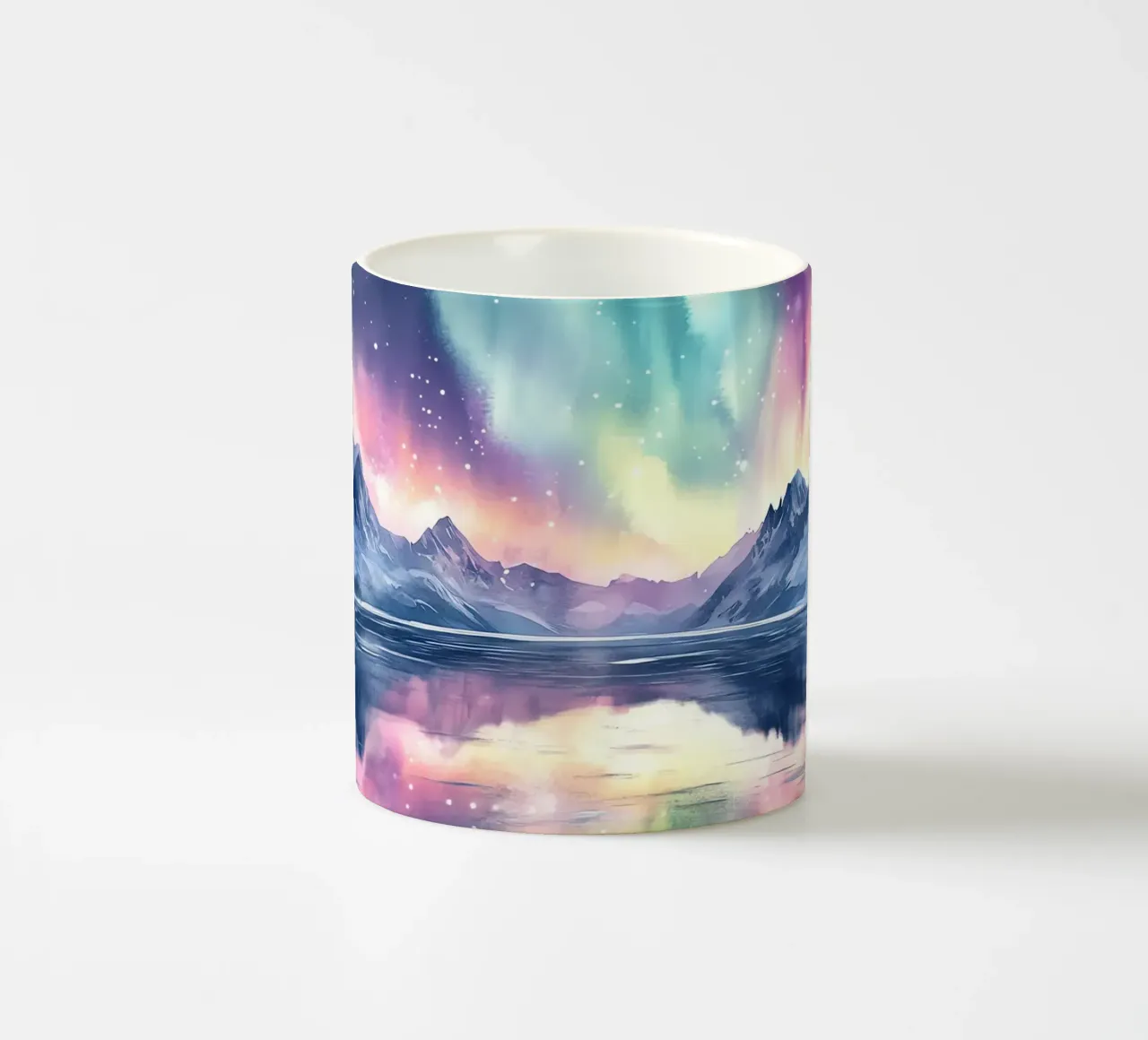 Reflets Polaires: l'aurora boreale ai piedi delle cime tazza in ceramica da Théïa's Fantasia World