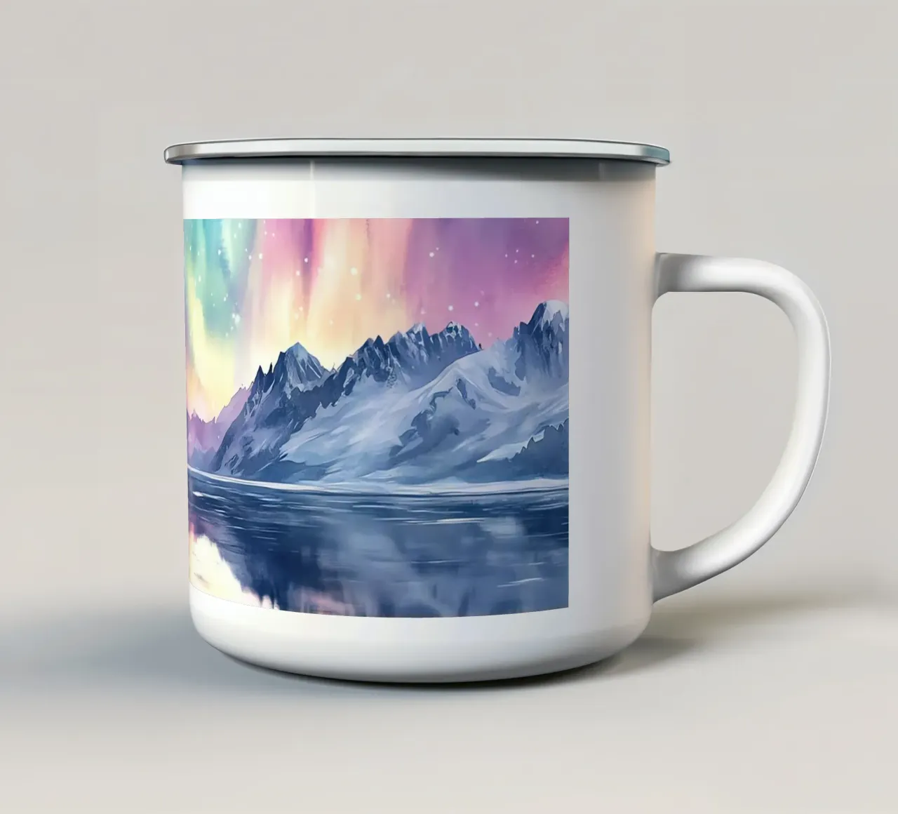 Reflets Polaires: l'aurora boreale ai piedi delle cime tazza in smalto da Théïa's Fantasia World