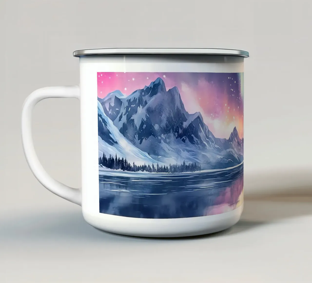Reflets Polaires: l'aurora boreale ai piedi delle cime tazza in smalto da Théïa's Fantasia World
