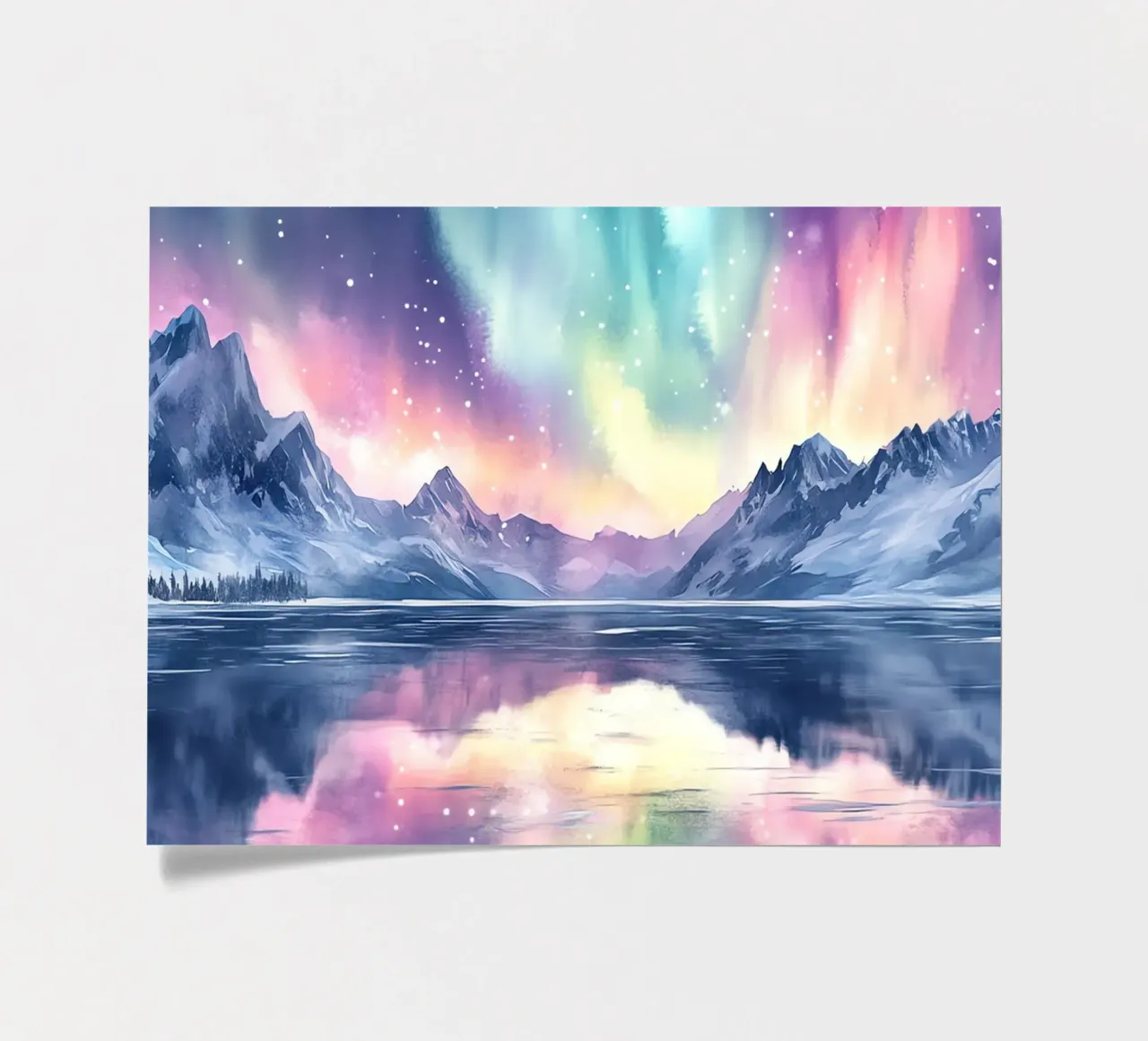 Reflets Polaires: l'aurora boreale ai piedi delle cime foglio adesivo da Théïa's Fantasia World