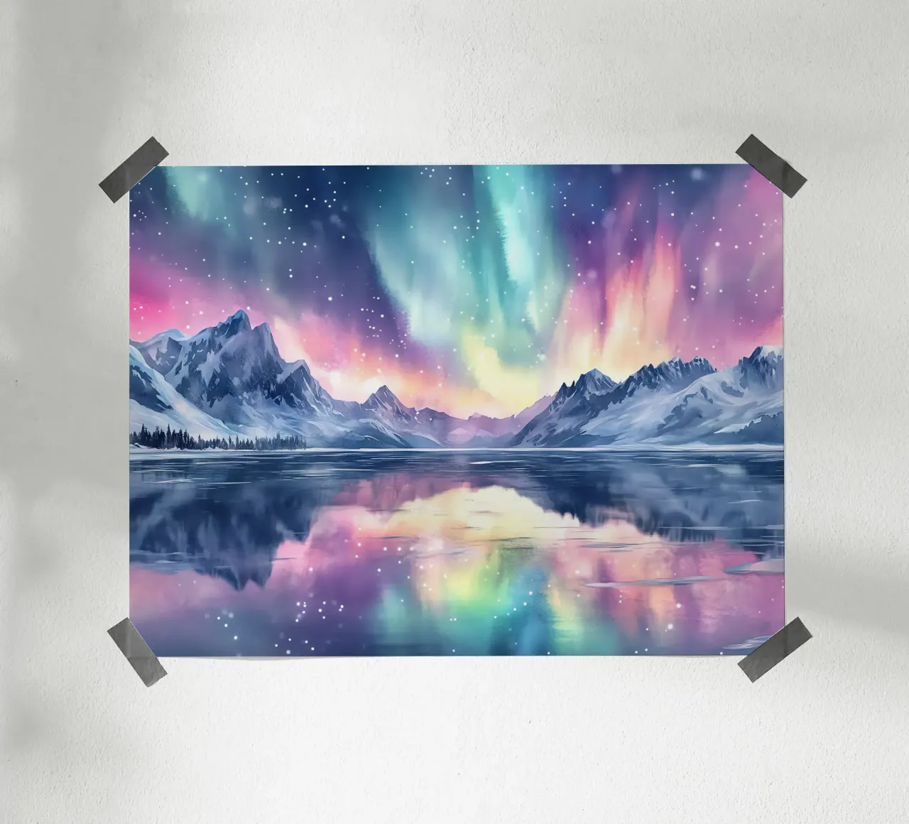 Reflets Polaires: l'aurora boreale ai piedi delle cime carta hahnemühle da Théïa's Fantasia World