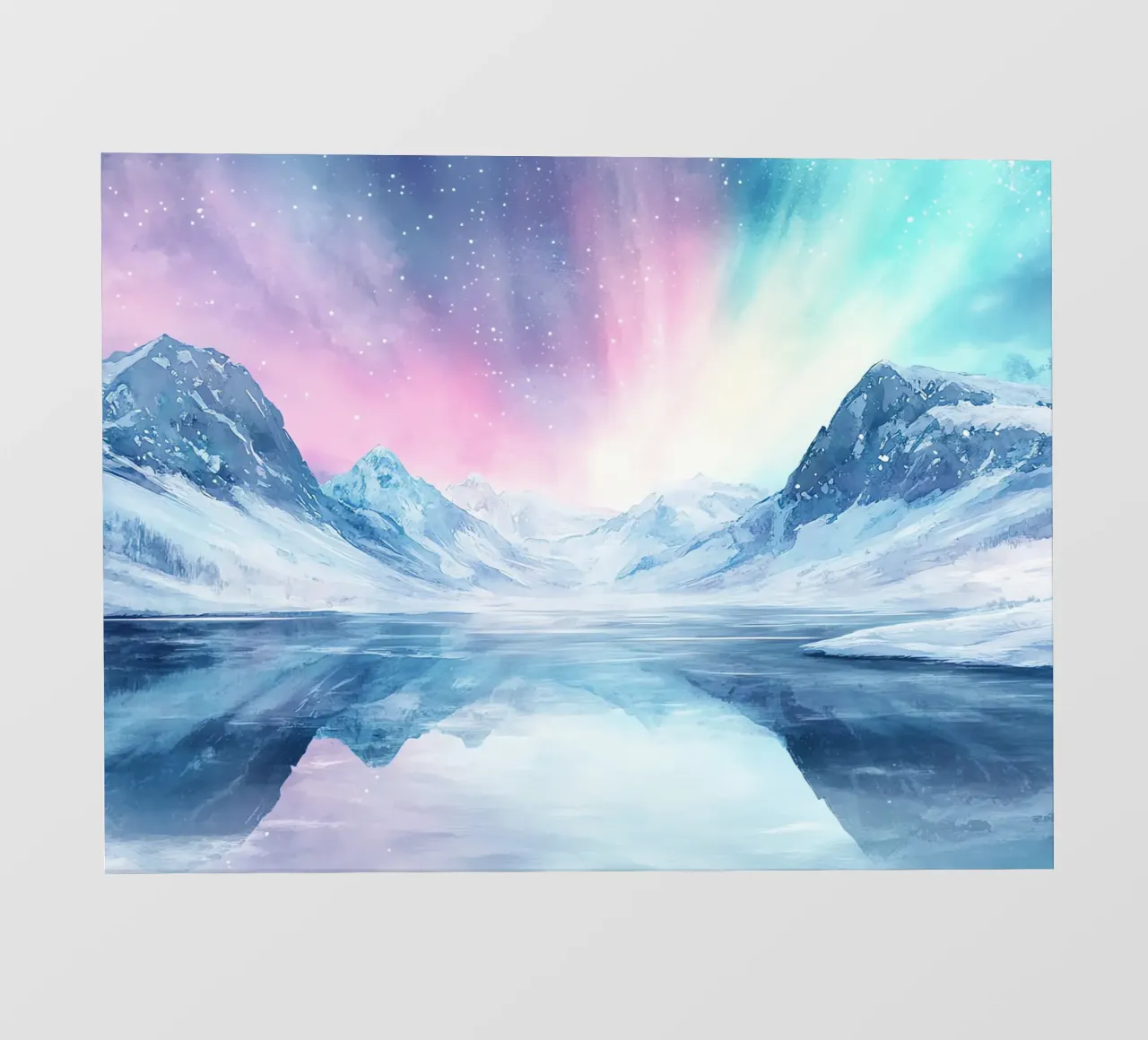 Miroir Boréal : Lac et Montagnes sous les Aurores papier peint photo de Théïa's Fantasia World