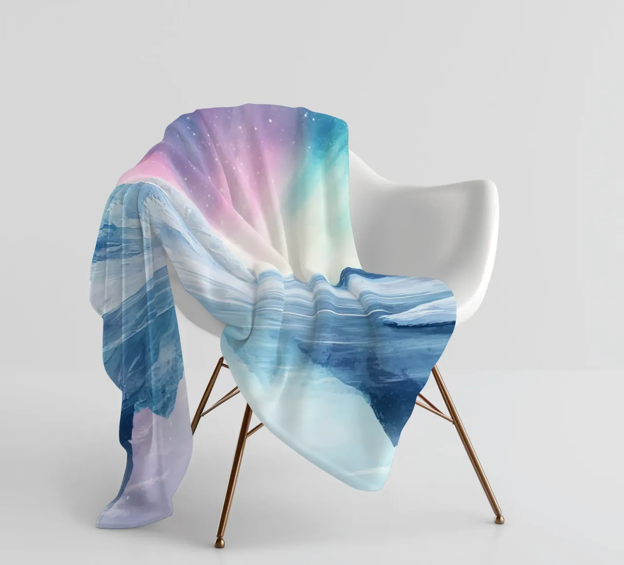 Boreal Mirror: Lake and Mountains under the Aurora fleece blanket by Théïa's Fantasia World