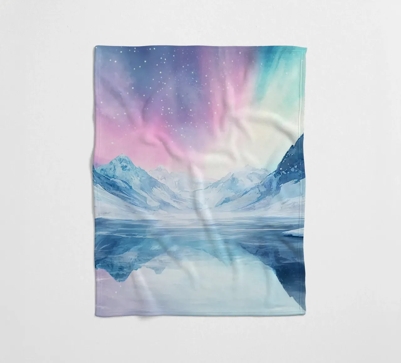 Boreal Mirror: Lake and Mountains under the Aurora fleece blanket by Théïa's Fantasia World