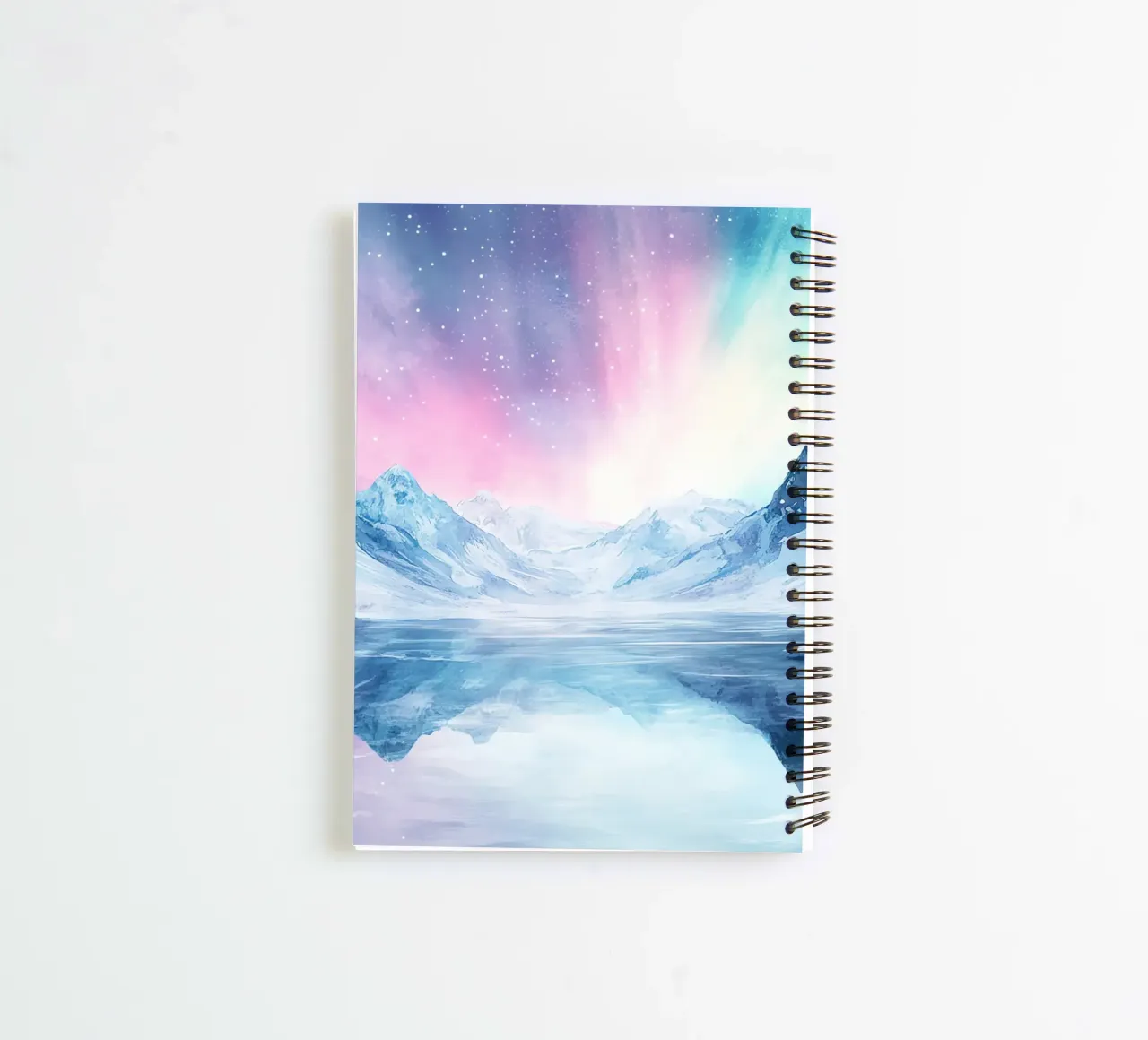 Boreal Mirror: Lake and Mountains under the Aurora spiral notebook by Théïa's Fantasia World