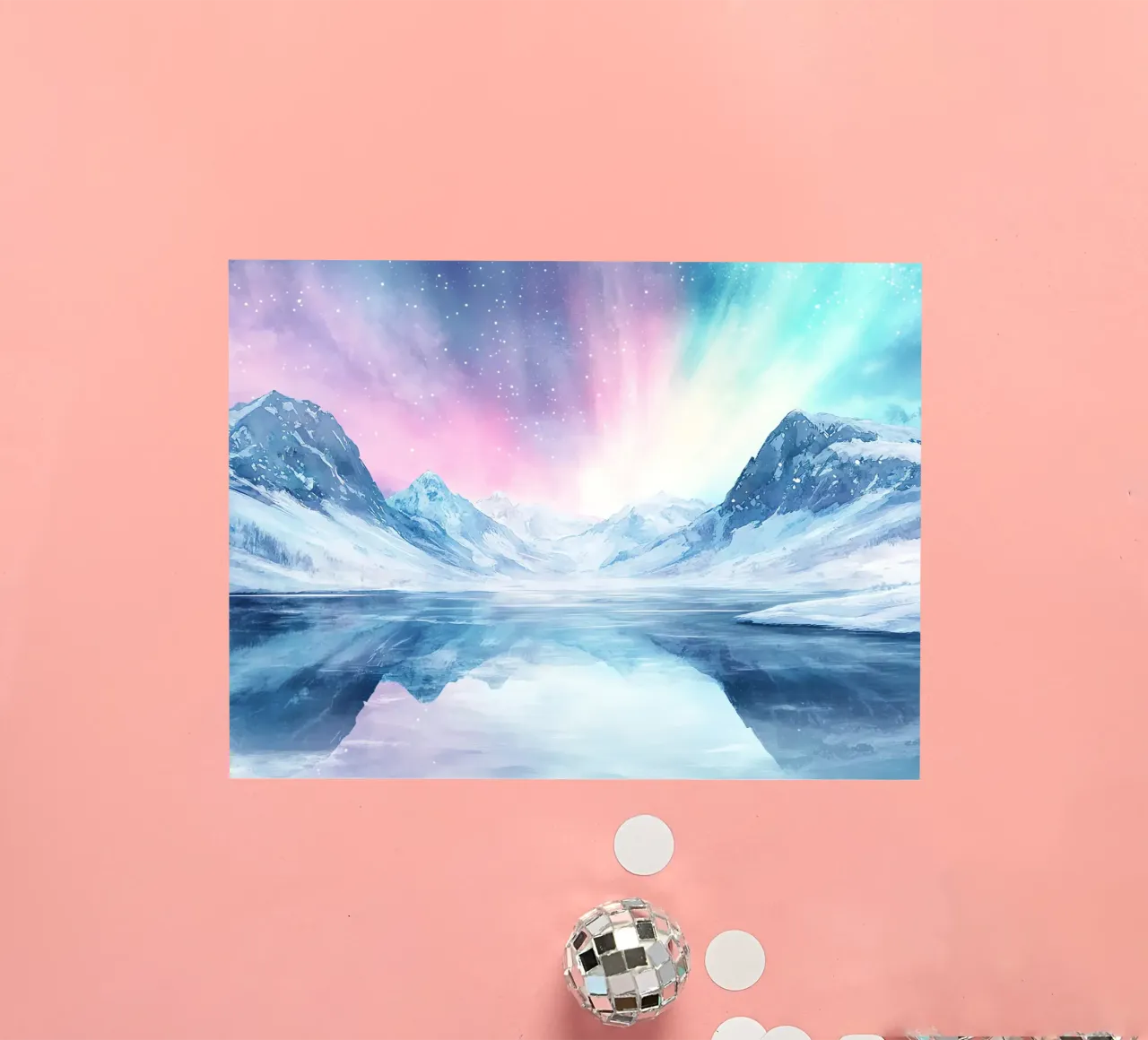 Boreal Mirror: Lake and Mountains under the Aurora sticker by Théïa's Fantasia World