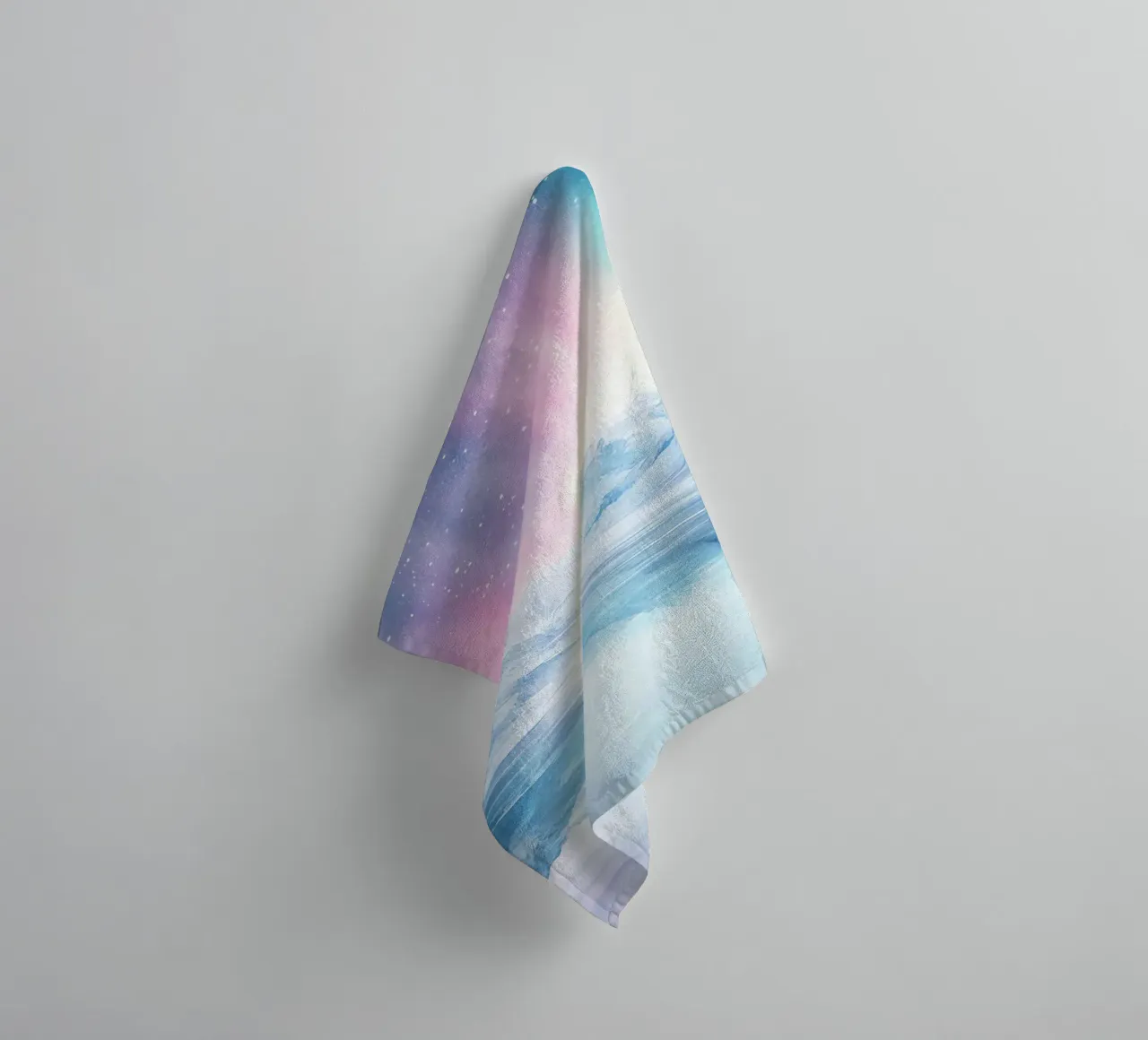 Boreal Mirror: Lake and Mountains under the Aurora towel by Théïa's Fantasia World