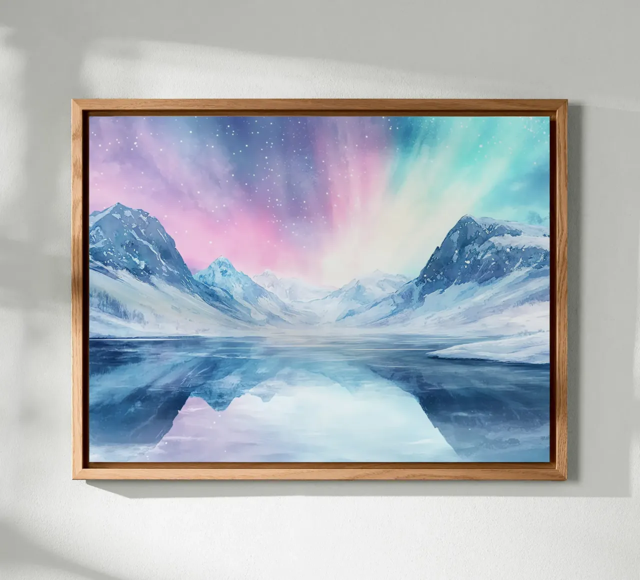 Boreal Mirror: Lake and Mountains under the Aurora alu-dibond by Théïa's Fantasia World