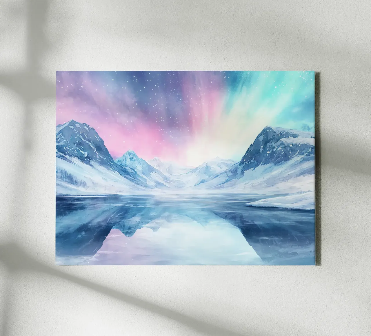 Boreal Mirror: Lake and Mountains under the Aurora canvas by Théïa's Fantasia World