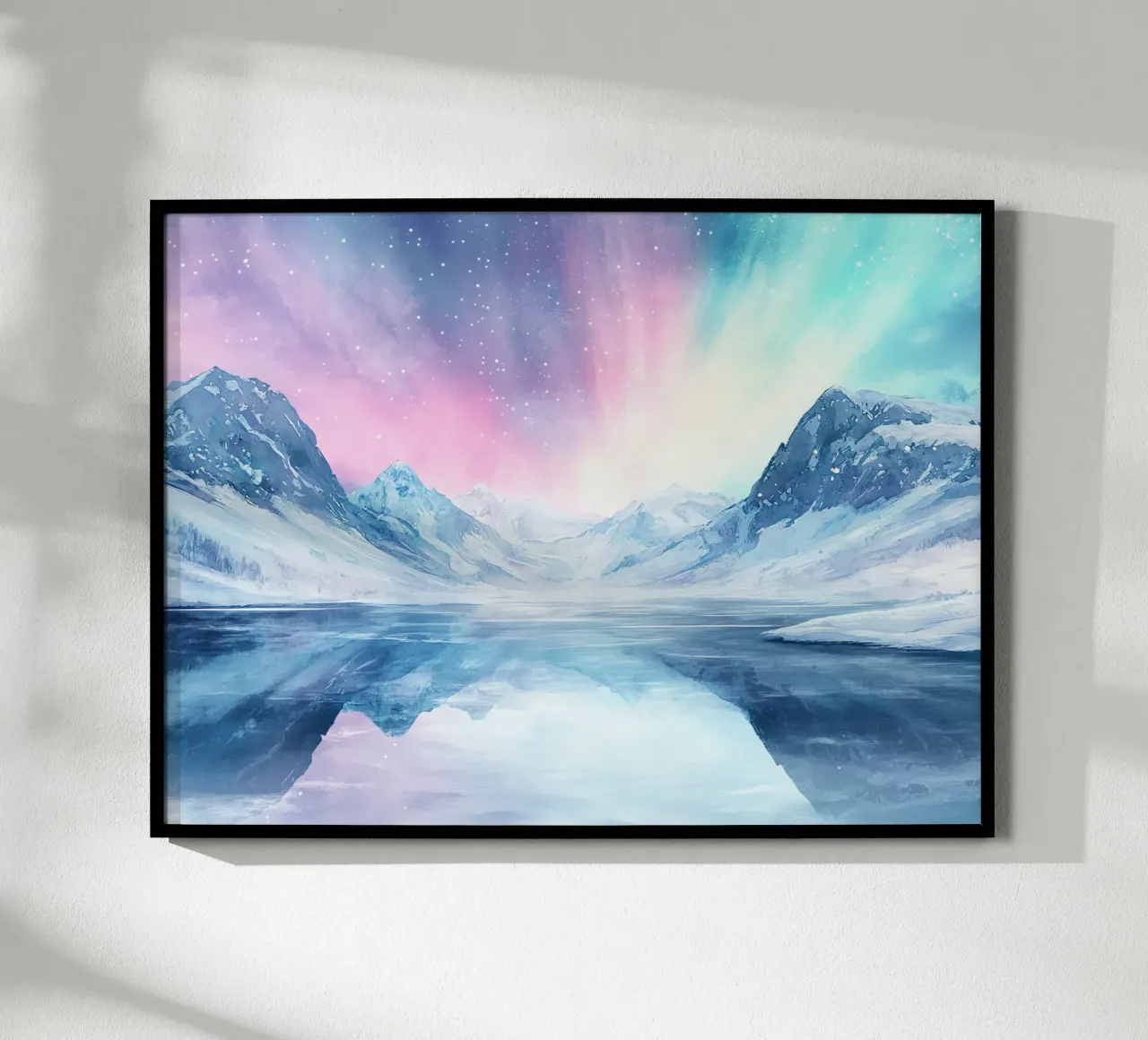 Boreal Mirror: Lake and Mountains under the Aurora hahnemühle by Théïa's Fantasia World