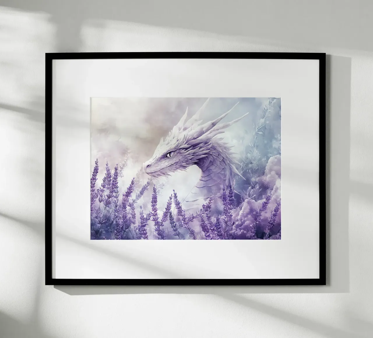 Dragón de Lavanda: Protector de los Campos Sagrados poster con marco de madera de Théïa's Fantasia World