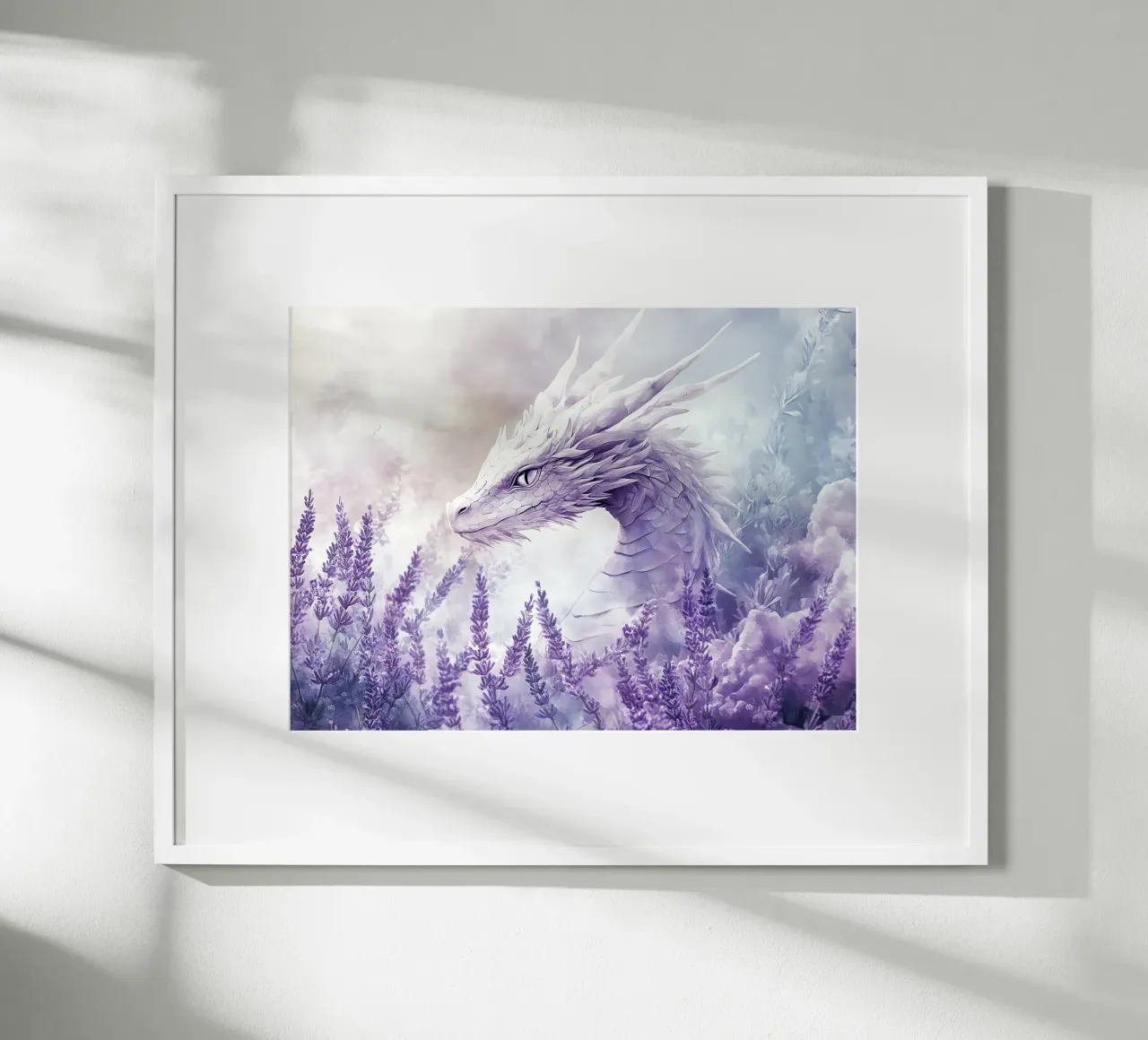 Dragón de Lavanda: Protector de los Campos Sagrados poster con marco de madera de Théïa's Fantasia World