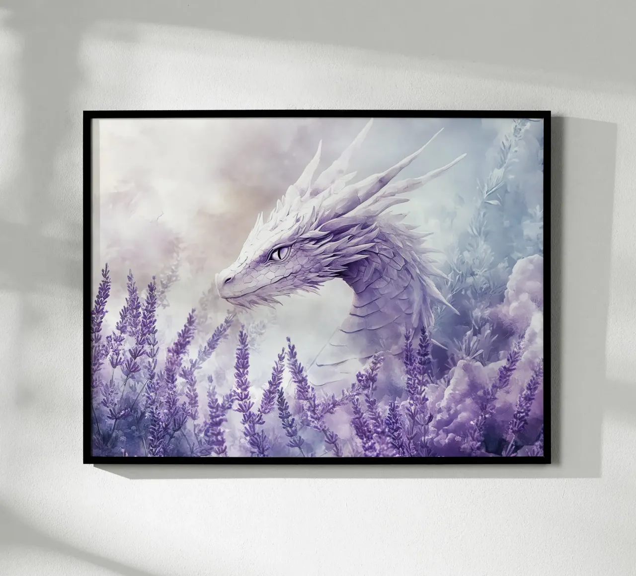 Dragón de Lavanda: Protector de los Campos Sagrados poster con marco de madera de Théïa's Fantasia World
