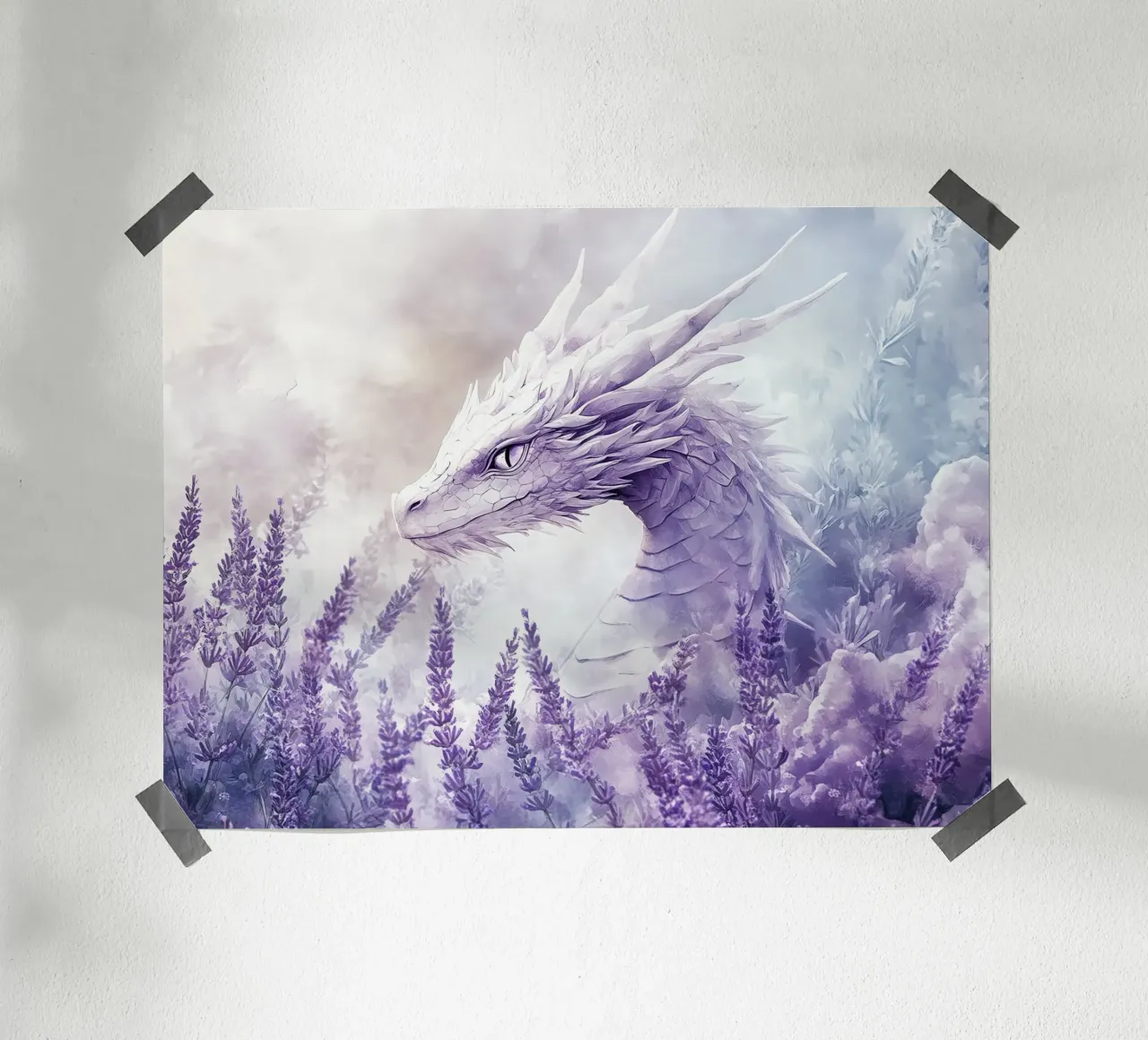 Dragón de Lavanda: Protector de los Campos Sagrados poster con marco de madera de Théïa's Fantasia World