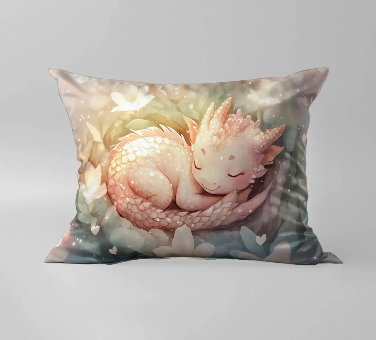 Paisible Éveil : Dragon Endormi dans un Lit de Fleurs coussin de Théïa's Fantasia World