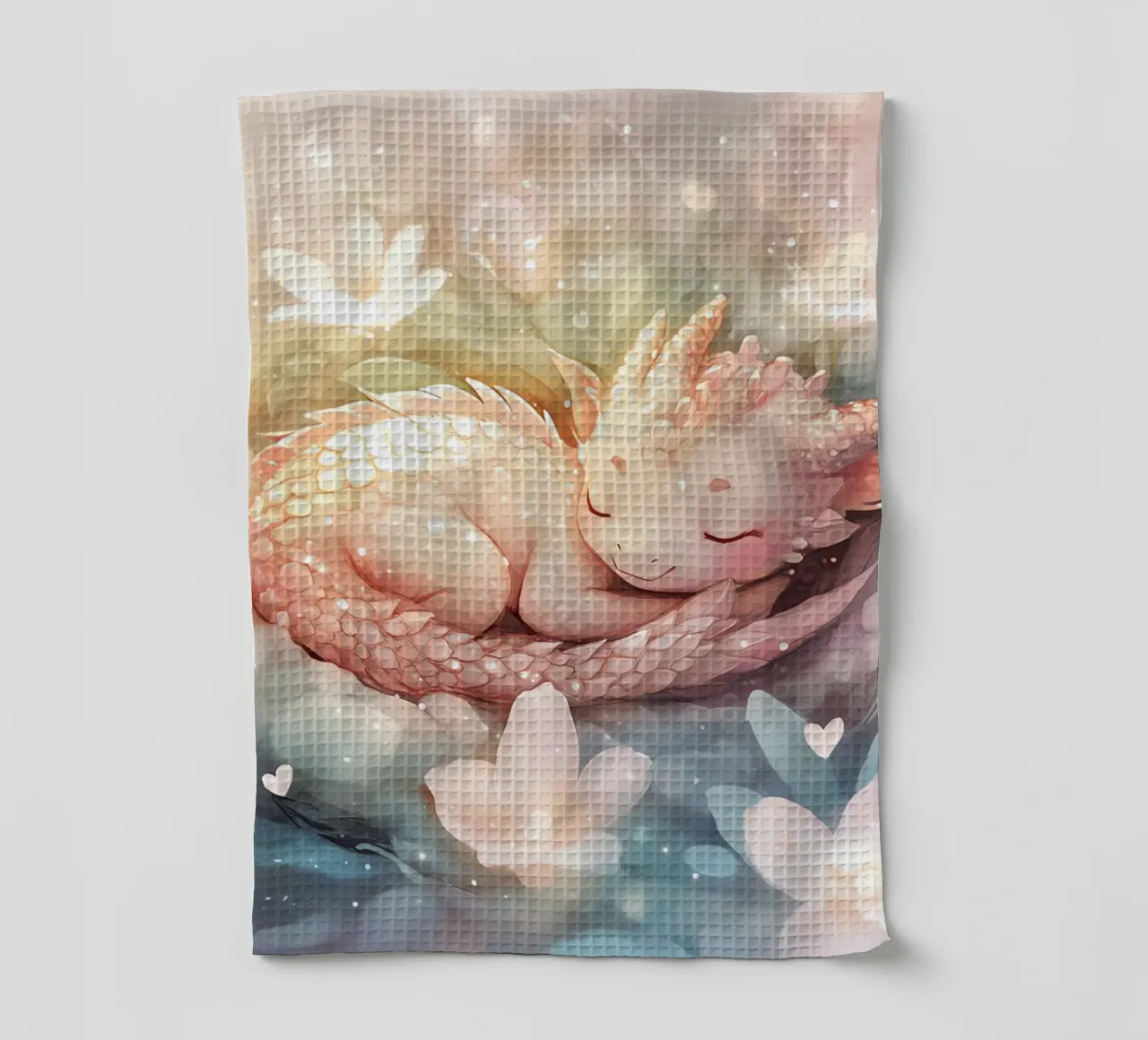 Paisible Éveil : Dragon Endormi dans un Lit de Fleurs torchon de Théïa's Fantasia World
