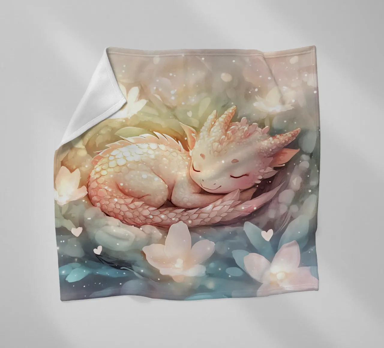Peaceful Awakening: Sleeping Dragon in a Bed of Flowers fleece blanket by Théïa's Fantasia World